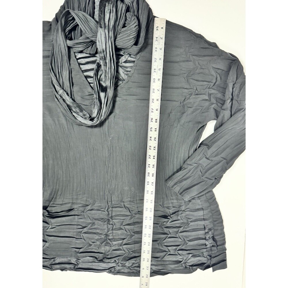 Babette SF Art To Wear Tunic Blouse Small Black Crinkle Scarf Top Minimalist - Picture 12 of 14
